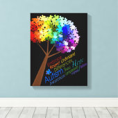Autismus Bewusstsein Rainbow Puzzle Tree mit Worte Leinwanddruck (Insitu (Holzboden))