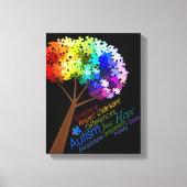 Autismus Bewusstsein Rainbow Puzzle Tree mit Worte Leinwanddruck (Vorderseite)