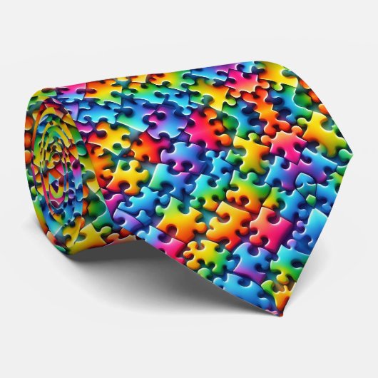 Autismus-Bewusstsein Regenbogen-Puzzleteile Schlip Krawatte (Gerollt)