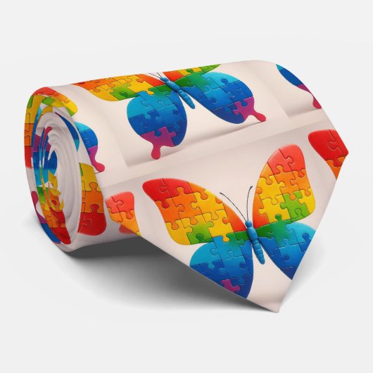 Autismus-Bewusstsein Regenbogen-Puzzleteile Schmet Krawatte (Gerollt)