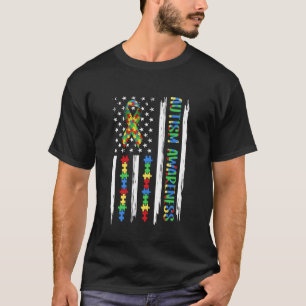 Autismus-Bewusstsein Retro USA-Flagge Autistisches T-Shirt