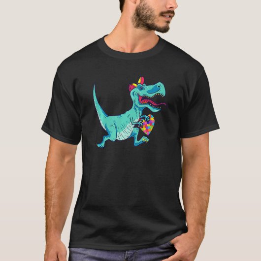 Autismus-Bewusstsein Rex Dinosaur-Puzzleteil Junge T-Shirt (Vorderseite)