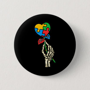 Autismus Bewusstsein Schädelhand Rose Autismus Puz Button
