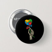 Autismus Bewusstsein Schädelhand Rose Autismus Puz Button (Vorne & Hinten)