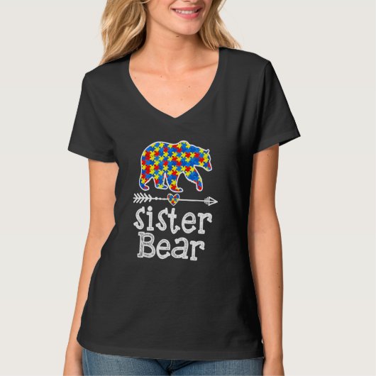Autismus Bewusstsein Schwester Bären Unterstützung T-Shirt (Vorderseite)