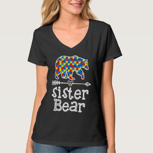 Autismus Bewusstsein Schwester Bären Unterstützung T-Shirt (Vorderseite)