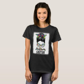 Autismus Bewusstsein Schwester Messy Bun gebleicht T-Shirt (Vorne ganz)