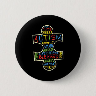 Autismus-Bewusstsein Shirt Puzzle Teil Wörter Auti Button