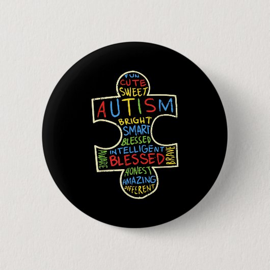 Autismus-Bewusstsein Shirt Puzzle Teil Wörter Auti Button (Vorderseite)