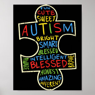 Autismus-Bewusstsein Shirt Puzzle-Teil Wörter Auti Poster