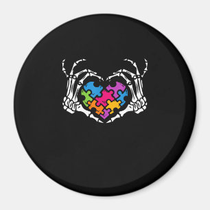 Autismus Bewusstsein Skeletton Hand Herz Puzzle Pi Magnet