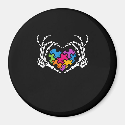 Autismus Bewusstsein Skeletton Hand Herz Puzzle Pi Magnet (Vorne)