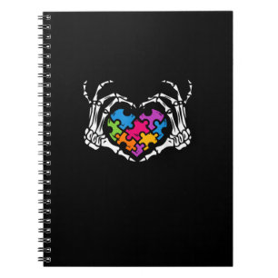 Autismus Bewusstsein Skeletton Hand Herz Puzzle Pi Notizblock