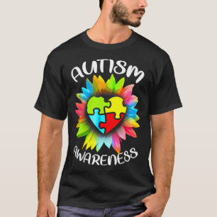 Autismus Bewusstsein Sonnenblumen Farbenfrohe Herz T-Shirt