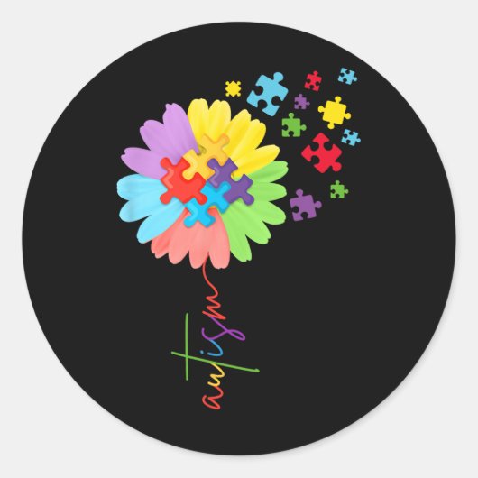 Autismus Bewusstsein Sonnenblumen Puzzle Stückchen Runder Aufkleber (Vorderseite)