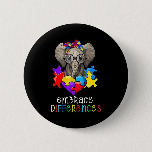 Autismus Bewusstsein Spaß Brille Elephant Embrace  Button (Vorderseite)