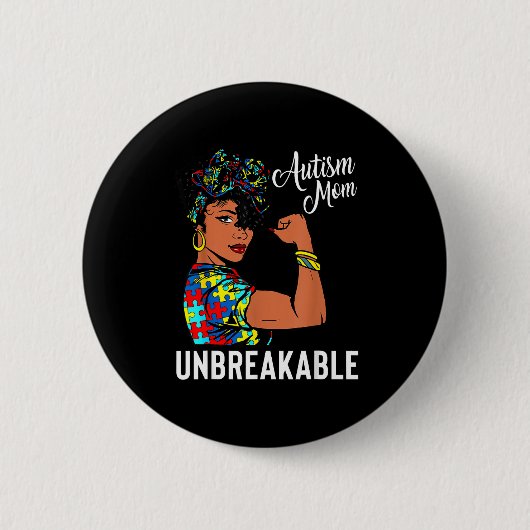 Autismus-Bewusstsein Starke Mutter Afro-Mutter Sch Button (Vorderseite)