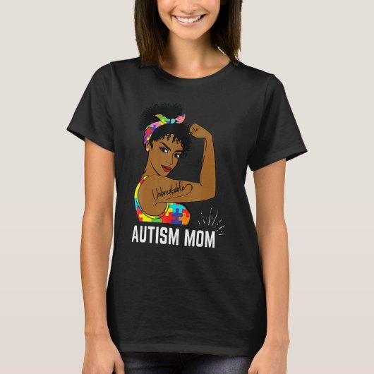 Autismus-Bewusstsein Starke Mutter Afro Mutter Sch T-Shirt (Vorderseite)