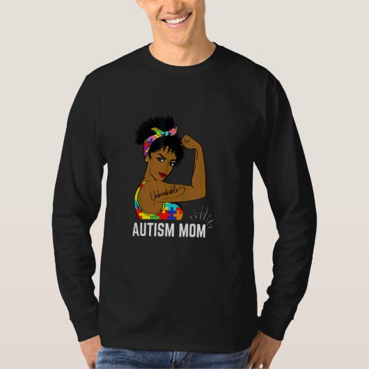 Autismus-Bewusstsein Starke Mutter Afro Mutter Sch T-Shirt (Vorderseite)