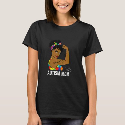 Autismus-Bewusstsein Starke Mutter Afro Mutter Sch T-Shirt (Vorderseite)