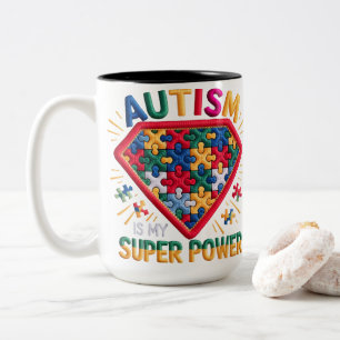 Autismus-Bewusstsein Superhelden-Schild   Autismus Zweifarbige Tasse