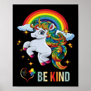 Autismus Bewusstsein Unicorn Seien Sie freundlich  Poster