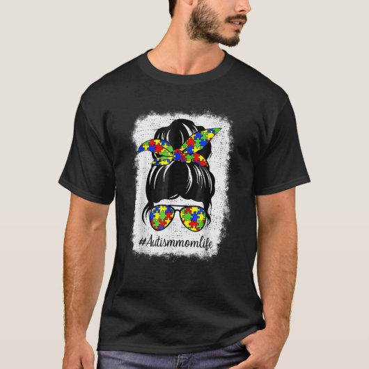 Autismus-Bewusstsein Unordentlicher Dutt Mütterlic T-Shirt (Vorderseite)