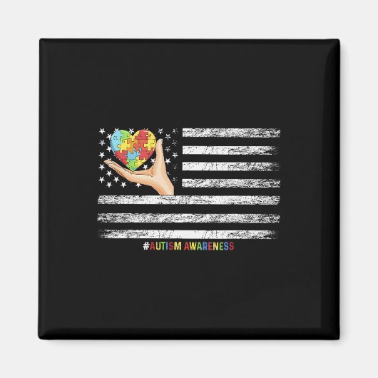 Autismus Bewusstsein US-Flagge Hand mit einer Hefe Magnet (Vorne)