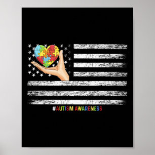 Autismus Bewusstsein US-Flagge Hand mit einer Hefe Poster