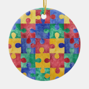 Autismus-Bewusstsein Wasserfarben-Puzzle-Ornament Keramikornament