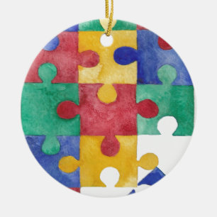 Autismus-Bewusstseins-Aquarellpuzzlespiel Keramik Ornament