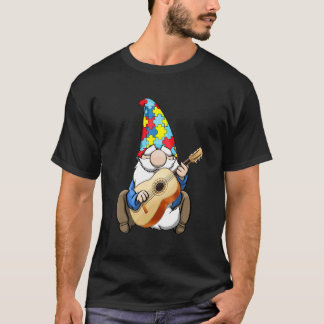 Autismus-Bewusstseins-Gnom-Gitarre-Regenbogen-Feie T-Shirt