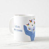 Autismus-Bewusstseins-Hände, die Schmetterlinge Kaffeetasse (Vorderseite Links)