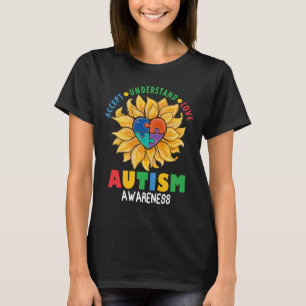 Autismus-Bewusstseins-Herz-Sonnenblumen-Puzzle T-Shirt