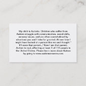 Autismus-Bewusstseins-Karten Telefonnummerkarte (Rückseite)