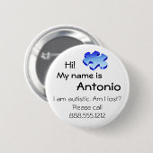 Autismus-Bewusstseins-Knopf mit Ihrem Namen und Button (Vorne & Hinten)