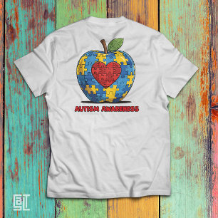 Autismus-Bewusstseins-Puzzle Apfel Herz T-Shirt