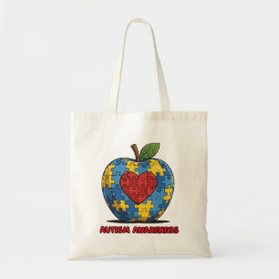 Autismus-Bewusstseins-Puzzle Apfel Herz Tragetasche