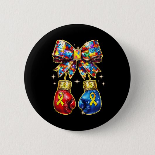 Autismus-Bewusstseins-Puzzleteil Coquette-Schleife Button (Vorderseite)