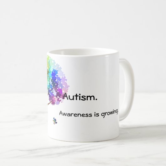 Autismus-Bewusstseins-Regenbogen-Puzzlespiel-Baum Kaffeetasse (VorderseiteRechts)