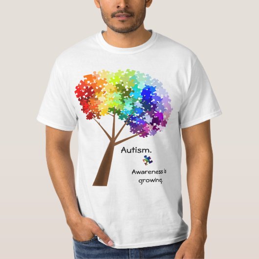 Autismus-Bewusstseins-Regenbogen-Puzzlespiel-Baum T-Shirt (Vorderseite)