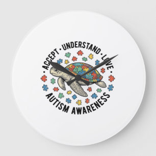 Autismus-Bewusstseins-Schildkröten-Puzzle-Vektorde Große Wanduhr