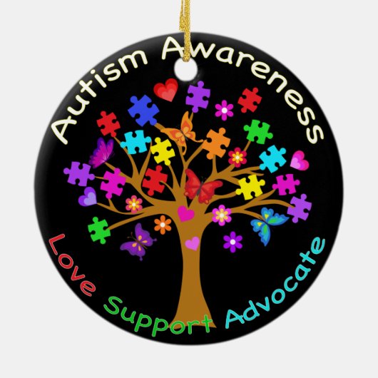 Autismus-Bewusstseinsbaum Keramik Ornament (Hinten)