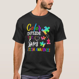 Autismus Bewusstseinsfarbe außerhalb der Linie Aut T-Shirt