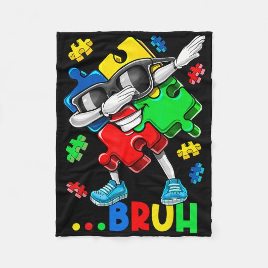 Autismus Bruh Dabbing Puzzle Piece Autismus Bewuss Fleecedecke (Vorderseite)