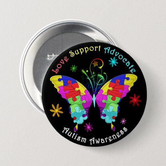 Autismus Butterfly Button (Vorne & Hinten)