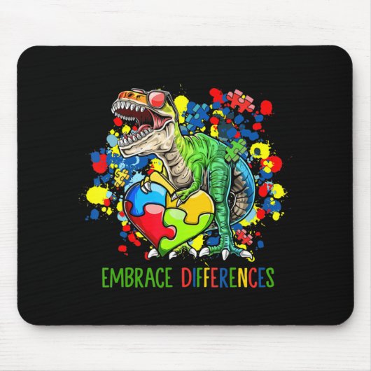 Autismus Embrace Unterschiede Dinosaur T-Rex Kinde Mousepad (Vorne)