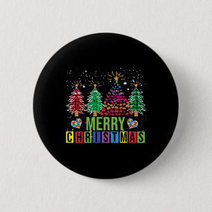Autismus Frohe Weihnachtsbaum Buffalo Kariert Matc Button