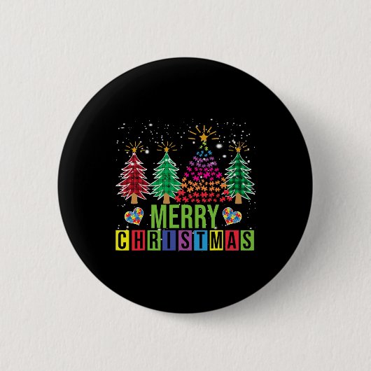 Autismus Frohe Weihnachtsbaum Buffalo Kariert Matc Button (Vorderseite)