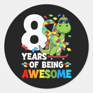 Autismus Geburtstagsparty Acht Jahr alt Autistisch Runder Aufkleber